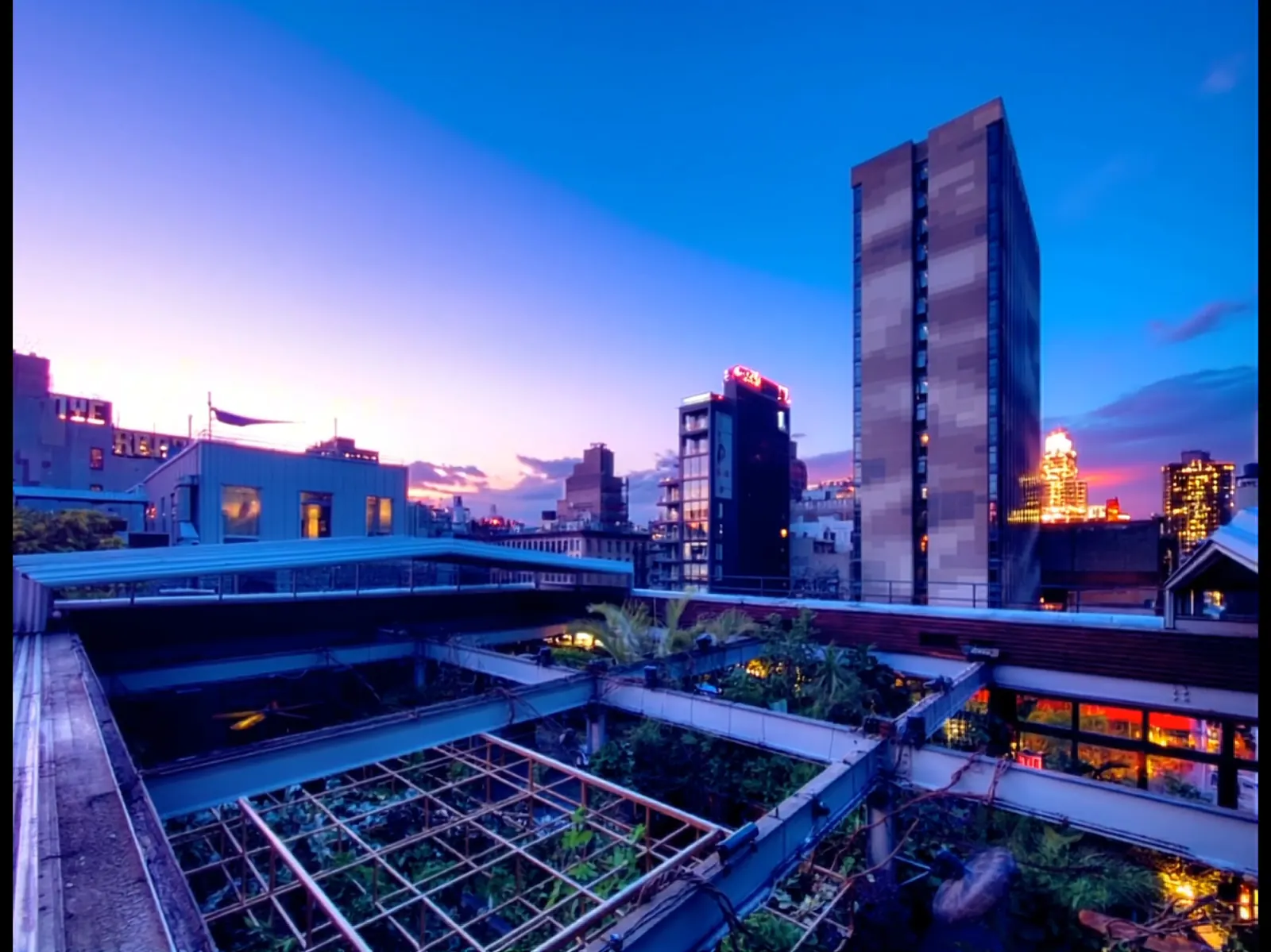 The Lower East Side skyline at dusk from The DL rooftop